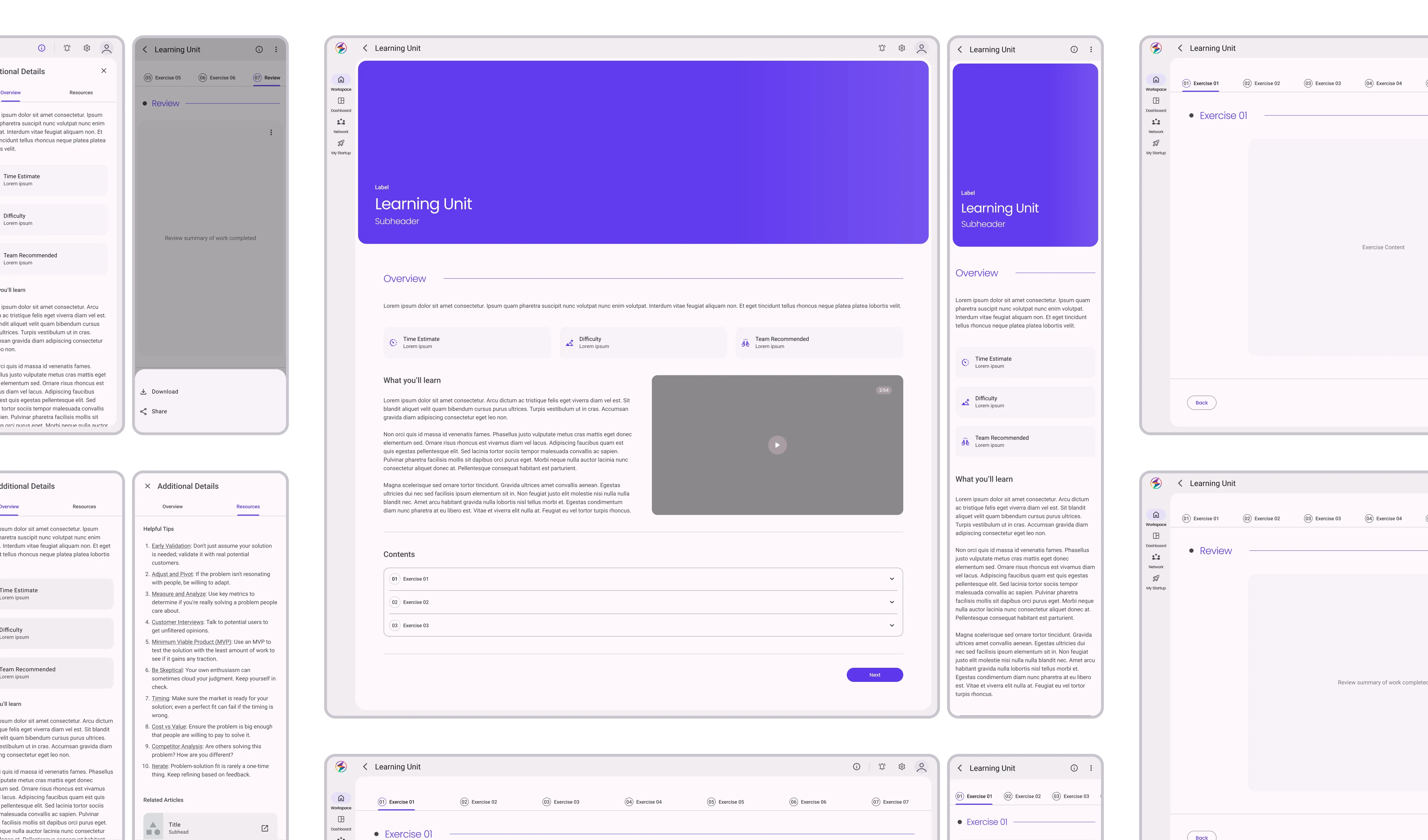 Learning unit template design, final high-fidelity version